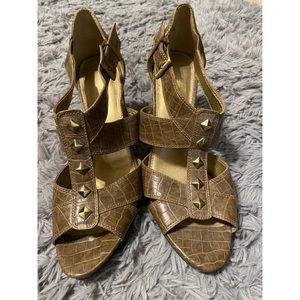 Brown Snakeskin Open Toed Heels